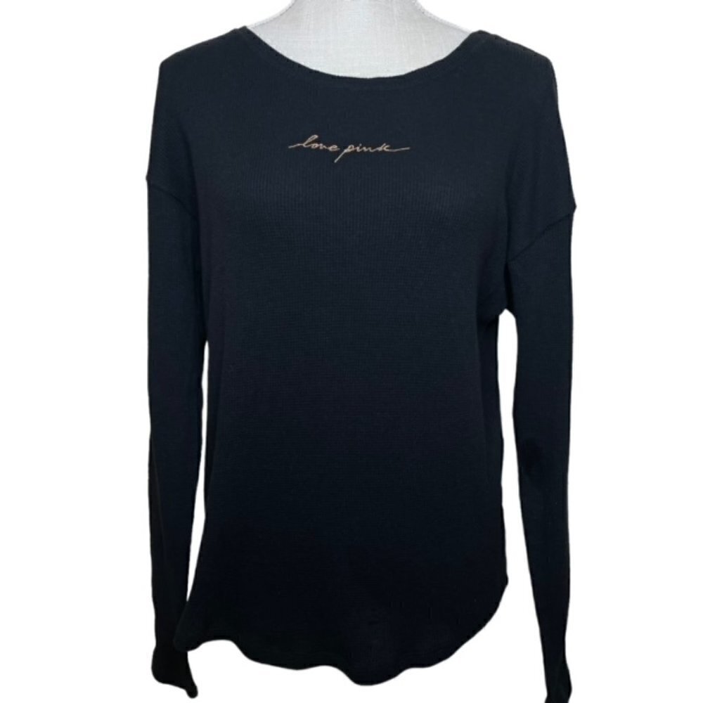 PINK VICTORIA'S SECRET 'Love Pink' Ribbed Black Top - Size Small